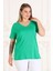 Boyfriend Örme V Yaka Yırtmaçlı T-Shirt-Yeşil 5