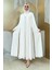 Taş Işleme Detaylı Elbise Abaya Takım 3873 Ekru 1