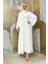 Taş Işleme Detaylı Elbise Abaya Takım 3873 Ekru 4