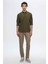 Slim Fit Haki Düğmeli Yaka %100 Pamuk Yazlık Flamlı Keten Görünümlü Gömlek 6HC02ORT63265 4