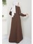 Kolu Nakışlı Ferace Kahverengi HM2412 5