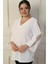 V Yaka Yarı Organze Krep B.b. Bluz 1