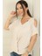 V Yaka Omuzları Açık Önü Düğümlü Kısa Yarasa Kol Viskon Bluz 3