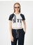 Crop Tişört Kolej Baskılı Bisiklet Yaka Slim Fit Renk Bloklu 3