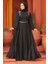 Drape Detaylı Siyah Tesettür Abiye Elbise 25879S 2