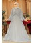 Drape Detaylı Gri Tesettür Abiye Elbise 25891GR 1