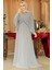 Drape Detaylı Gri Tesettür Abiye Elbise 25891GR 2