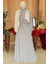 Drape Detaylı Gri Tesettür Abiye Elbise 25891GR 3