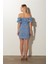 Mavi Çiçekli Balon Kol Slim Fit Mini Elbise 4