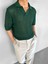 Oversize Yarım Pat Yaka File Çizgili T-Shirt Yeşil 1
