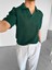 Oversize Yarım Pat Yaka File Çizgili T-Shirt Yeşil 2