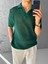 Oversize Yarım Pat Yaka File Çizgili T-Shirt Yeşil 3