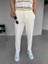 Loose Fit Ipli Esnek Triko Rahat Pantolon Ekru 1