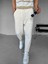 Loose Fit Ipli Esnek Triko Rahat Pantolon Ekru 3