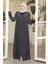 Boncuk Işlemeli Füme Tesettür Abaya 29110FU 2