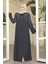 Boncuk Işlemeli Füme Tesettür Abaya 29110FU 3