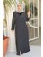 Boncuk Işlemeli Füme Tesettür Abaya 29110FU 4