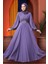 Drape Detaylı Lila Tesettür Abiye Elbise 4448LILA 1