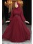 Drape Detaylı Bordo Tesettür Abiye Elbise 4448BR 1