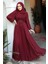 Drape Detaylı Bordo Tesettür Abiye Elbise 4448BR 3