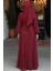 Drape Detaylı Bordo Tesettür Abiye Elbise 4448BR 4
