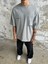 Ters Cepli Dikişli Oversize T-Shirt  Gri 1