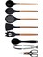 Siyah Bambu Silikon - Kepçe, Kaşık, Kevgir, Makarna, Açılı Spatula, Silikon Kaşık, Metal Maşa, Makas 8 li Set 1