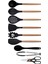 Siyah Bambu Silikon - Kepçe, Kaşık, Kevgir, Makarna, Açılı - Düz Spatula, Metal Maşa, Silikon Kaşık, Makas 9 lu Set 1