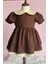 Dantel Detaylı Bebe Yaka Kahve Camel Vintage Kız Çocuk Bebek Bayram Elbise 1