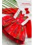 Yeniyıl Çam Ağaç Desenli Kırmızı Kız Çocuk Bebek Noel Elbise 3