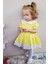 Dantel Detaylı Bebe Yaka Sarı Kız Çocuk Bebek Elbise 1