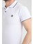 Erkek Beyaz Polo Yaka Biyeli Yazlık Pamuklu Kısa Kollu T Shirt 3