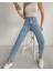 Kadın Lazer Kesim Paça Püsküllü Mom Kot Pantolon Buz Mavi 1