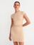 91114 Büzgülü Vücuda Oturan Mini Elbise-Açık Bej 1