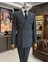 Italyan Stil Slim Fit Çizgili Kruvaze Ceket Pantolon Takım Elbise Antrasit T11934 1