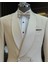 Italyan Kesim Slim Fit Şal Yaka Kruvaze Ceket Pantolon Damatlık Set Bej T11950 2