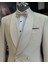 Italyan Kesim Slim Fit Şal Yaka Kruvaze Ceket Pantolon Damatlık Set Bej T11950 4