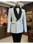 Italyan Stil Slim Fit Şal Yaka Kruvaze Ceket Pantolon Damatlık Set Mavi T12027 5