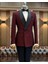 Terzi Adem Altun Italyan Stil Slim Fit Şal Yaka Kruvaze Ceket Pantolon Damatlık Set Bordo T12031 1