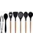 Siyah Bambu Silikon Set - Kepçe, Kaşık, Kevgir, Makarna, Açılı Spatula, Silikon Kaşık, Metal Maşa 7 li Set 1
