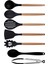 Siyah Bambu Silikon Set - Kepçe, Kaşık, Kevgir, Makarna, Açılı Spatula, Silikon Kaşık, Metal Maşa 7 li Set 3