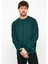 Erkek Koyu Yeşil Basic Bisiklet Yaka Regular Fit Normal Kesim 2 Iplik Sweatshirt 2