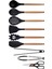 Siyah Bambu Silikon Set - Kepçe, Kaşık, Kevgir, Makarna, Açılı - Düz Spatula, Metal - Silikon Maşa, Makas 9 lu Set 3