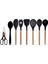 Siyah Bambu Silikon Set - Kepçe, Kaşık, Kevgir, Makarna, Açılı - Düz Spatula, Silikon Kaşık, Makas 8 li Set 2