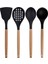Siyah Bambu Silikon Set - Kepçe, Kaşık, Kevgir, Makarna, Açılı - Düz Spatula, Silikon Kaşık, Makas 8 li Set 3