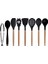 Siyah Bambu Silikon - Kepçe, Kaşık, Kevgir, Makarna, Açılı - Düz Spatula, Metal Maşa, Silikon Kaşık 8 li Set 1