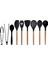 Siyah Bambu Silikon Set - Kepçe, Kaşık, Kevgir, Makarna, Açılı - Düz Spatula, Metal - Silikon Maşa, Silikon Kaşık 9 lu Set 1