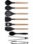 Siyah Bambu Silikon Set - Kepçe, Kaşık, Kevgir, Makarna, Açılı - Düz Spatula, Metal - Silikon Maşa, Silikon Kaşık 9 lu Set 2