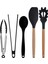 Siyah Bambu Silikon Set - Kepçe, Kaşık, Kevgir, Makarna, Açılı - Düz Spatula, Metal - Silikon Maşa, Silikon Kaşık 9 lu Set 3