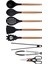Siyah Bambu Silikon Set - Kepçe, Kaşık, Kevgir, Makarna, Açılı Spatula, Metal - Silikon Maşa, Makas 8 li Set 1